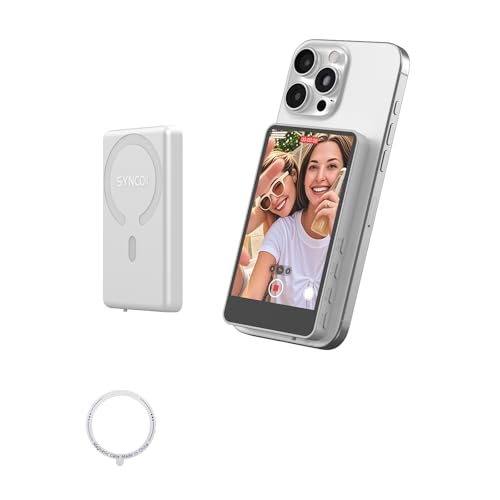 SYNCO XView M4 Selfie Monitor Screen - P2P Direct Connection Ultra-Low Latency Selfie Back Camera Monitor iPhone, with Magnetizing Sheet, 3-Hour Battery Life, Compatible with iOS and Android (White) von SYNCO
