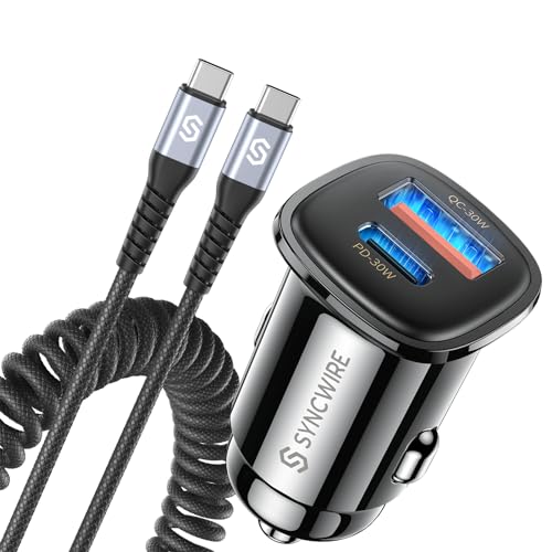 SYNCWIRE 60W Zigarettenanzünder USB C Kfz Ladegerät PD 30W&QC 3.0 Autoladegerät Adapter mit 5ft Typ-C Handy Ladekabel 12V USB Auto Car Charger für iPhone 15 Pro Max, Samsung S23, Google Pixel 7 von SYNCWIRE