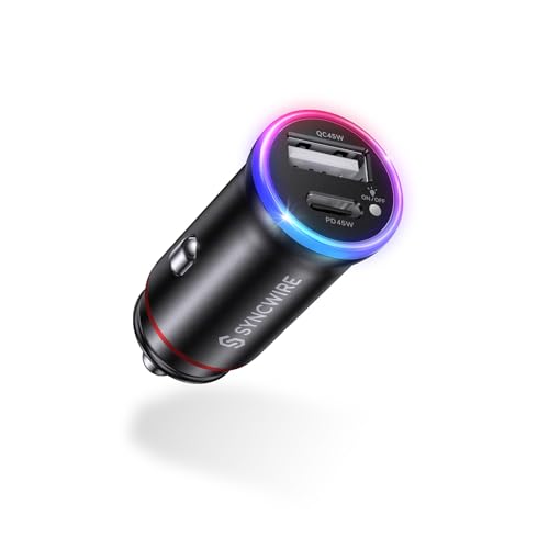 SYNCWIRE 90W Zigarettenanzünder USB C [PD45W & QC45W] Auto Adapter USB KFZ Ladegerät Zigarettenanzünder Adapter 12v USB-C Autoladegerät Kompatibel mit iPhone 15 Pro Max 14 13 12 11, Samsung, Google von SYNCWIRE