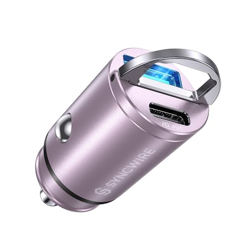 SYNCWIRE 90W Zigarettenanzünder USB C & USB Auto Adapter [PD 45W & QC 45W] Super Mini Metall KFZ Ladegerät USBC Schnellladung Kompatibel mit iPhone 15 14 13 12 Pro Max, Google Pixel 7, Samsung, Lila von SYNCWIRE