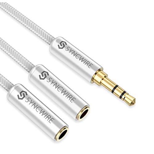 SYNCWIRE Audio Y Splitter Kabel - 23cm Audio Splitter - 3,5mm Male auf 2X Female Nylon Kopfhörer Doppelstecker für Apple, Samsung, Smartphone, Kopfhörer, Lautsprecher & Mehr - Silber von SYNCWIRE