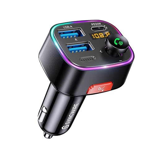 SYNCWIRE Bluetooth 5.3 FM-Transmitter-Autoladegerät 48W (PD 36W&12W) dualer USB-Anschluss Ladegerät KFZ-Adapter kabelloser Radioempfänger, LED-Display 64 GB USB-Laufwerk mit Lichtschalter von SYNCWIRE