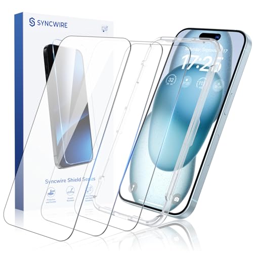 SYNCWIRE Panzer Schutz Glas für iPhone 15, 9H Displayschutzfolie mit Einfachen Installationsrahmen, HD Klar Blasenfrei für Apple 6,1 Zoll, 3 Pack von SYNCWIRE