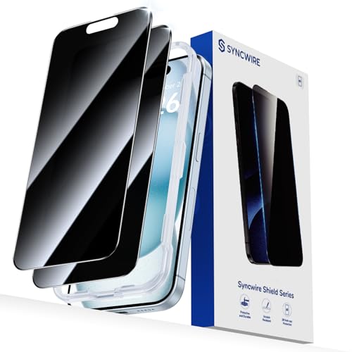 SYNCWIRE Panzer Schutz Glas für iPhone 15 6.1''Full Screen [2-Pack],Unzerbrechliches echtes 28°Anti-Spionage gehärtetes Glas mit schwarzem Rand [Einfache Installation][9H Härte][Empfindlicher Touch] von SYNCWIRE