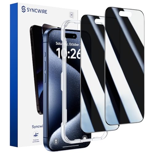 SYNCWIRE Panzer Schutz Glas für iPhone 15 Pro Max 6,7'' Full Screen 2-Pack, echtes 28° Anti-Spionage gehärtetes Glas mit schwarzem Rand [Einfache Installation] [9H Härte] von SYNCWIRE