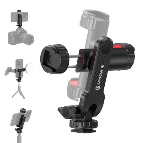 SYNCWIRE Phone Tripod Adaptor, Universal Smartphone Mount Adapter with 2 Cold Shoe and 1/4" Standard Screw, 360° Rotates and 180° Tilts Adjustable Compatible with Phone,Tripods, Selfie Sticks von SYNCWIRE
