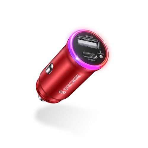 SYNCWIRE USB-C-Autoladegerät [PD45W & QC45W] Zigarettenanzünder USB Typ-C Ladegerät Buntes RGB-Autoadapter Schnellladung Kompatibel mit iPhone 15 Pro Max 14 13 12 11, Samsung S23, Google, Rot von SYNCWIRE