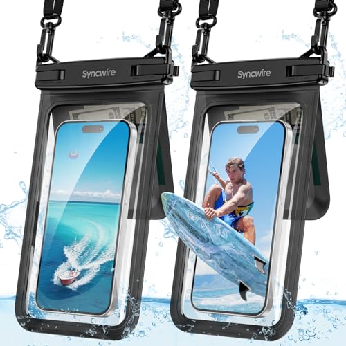 SYNCWIRE wasserdichte Handyhülle, 2er-Pack IPX8 Doppelter Unterwasser Handybeutel für iPhone 16 15 14 13 12 11 Pro Max XR XS X SE, Samsung S24 S23 S22 Ultra S21-Telefone unter 8,5 Zoll - Schwarz von SYNCWIRE