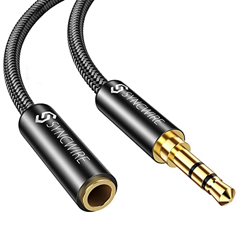 Syncwire Klinke Verlängerung 1M - Nylon Audio Verlängerungskabel 3,5mm Stereo [Vergoldete Kontakte] Aux Verlängerungskabel für Kopfhörer, Auto, Autoradios, Smartphones, Tablets, MP3-Player (Schwarz) von SYNCWIRE