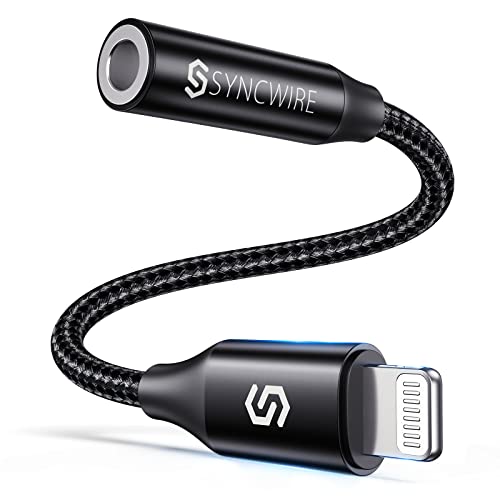 Syncwire iPhone Lightning Klinke Adapter [MFI Zertifiziert] 10CM Lightning auf 3,5mm Kopfhöreranschluss Adapter für iPhone 12/12 Pro Max/12 mini/SE2/11/11 Pro/11 Pro Max/X/XS Max/XR/8/7 - Schwarz von SYNCWIRE