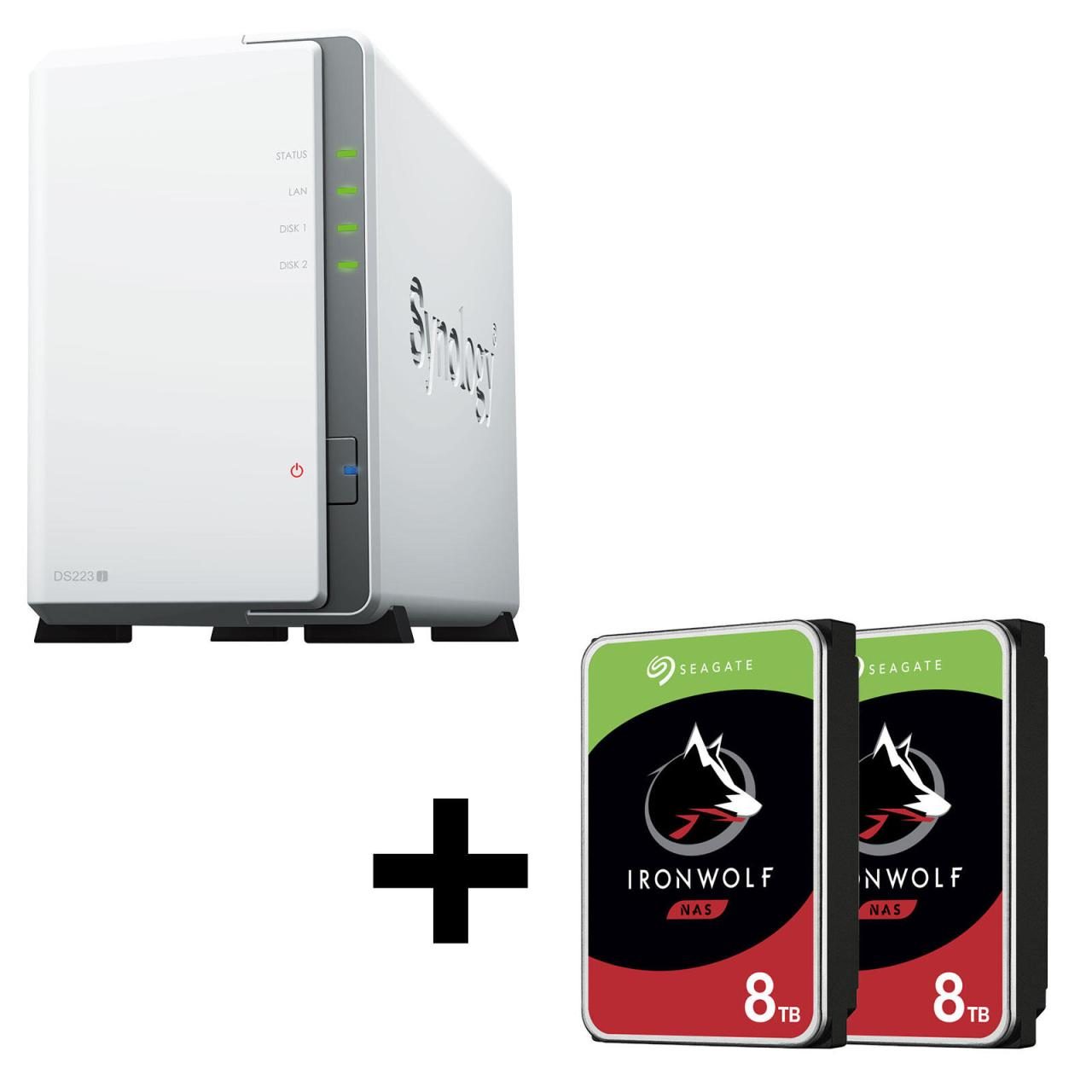Synology DiskStation DS223J 2 Einschübe NAS-Server Leergehäue + 16TB (2x8TB) ... von SYNOLOGY