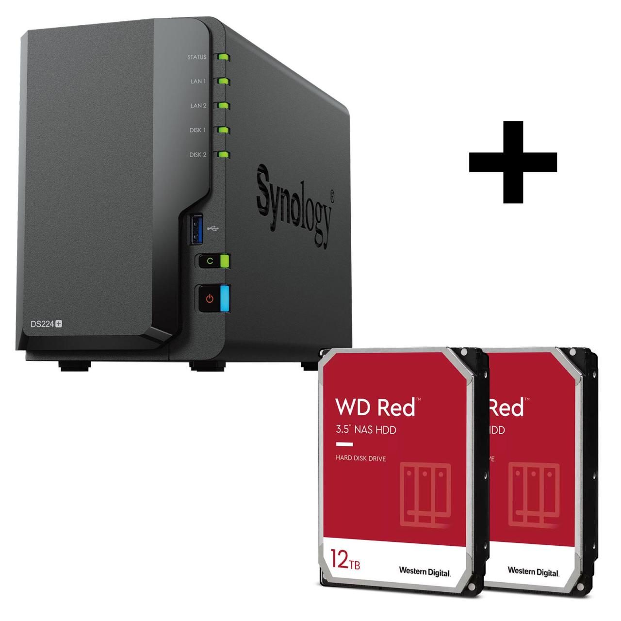 Synology DiskStation DS224+ 2 Einschübe NAS-Server Leergehäuse + 24TB WD RED ... von SYNOLOGY