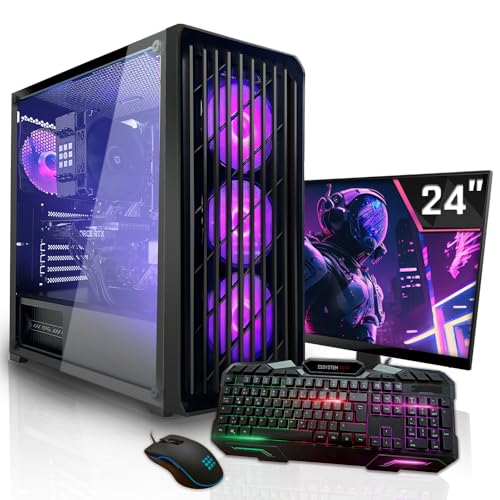 SYSTEMTREFF Basic Gaming Komplett PC Set AMD Ryzen 5 5500GT 6x4.4GHz | AMD RX Vega 7 4K DX12 | 512GB M.2 NVMe | 16GB DDR4 RAM | Windows 11 | 24 TFT Monitor | Desktop Paket Computer für Gamer, Gaming von SYSTEMTREFF