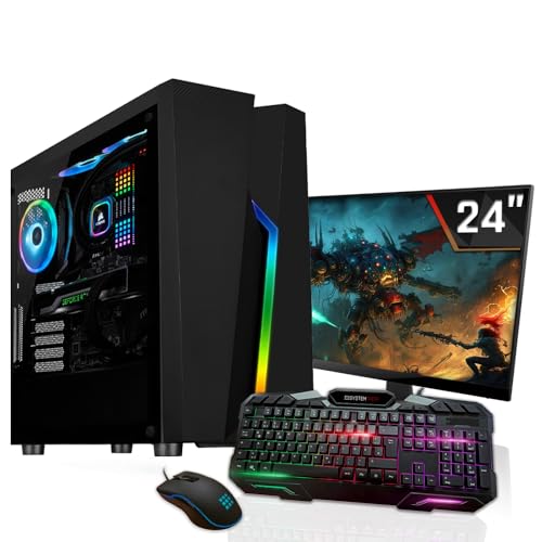 SYSTEMTREFF Basic Gaming Komplett PC Set AMD Ryzen 5 5600G 6x4.4GHz | AMD RX Vega 7 4K HDMI DX12 | 512GB M.2 NVMe | 16GB DDR4 RAM | WLAN Desktop Paket Computer für Gamer, Gaming von SYSTEMTREFF
