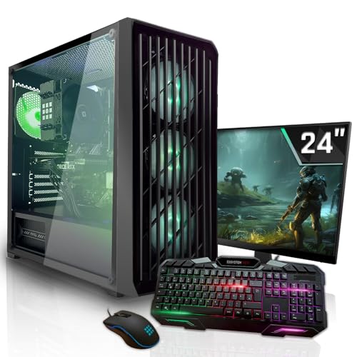 SYSTEMTREFF Basic Gaming Komplett PC Set AMD Ryzen 5 PRO 4650G 6x4.2GHz | AMD RX Vega 7 4K HDMI DX12 | 256GB SSD | 8GB DDR4 RAM | WLAN Desktop Paket Computer für Gamer, Gaming von SYSTEMTREFF