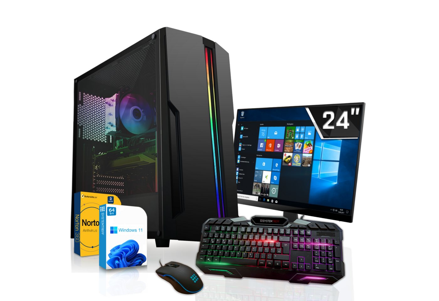 SYSTEMTREFF Basic Gaming-PC-Komplettsystem (24, AMD Ryzen 5 4650G, RX Vega 7, 16 GB RAM, 500 GB HDD, 256 GB SSD, Windows 11, WLAN)" von SYSTEMTREFF