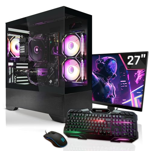 SYSTEMTREFF Gaming Komplett PC Set AMD Ryzen 7 5700X 8x4.6GHz | AMD Radeon RX 7700 XT 12GB DX12 | 1TB M.2 NVMe | 32GB DDR4 RAM | WLAN Desktop Paket Computer für Gamer, Gaming von SYSTEMTREFF