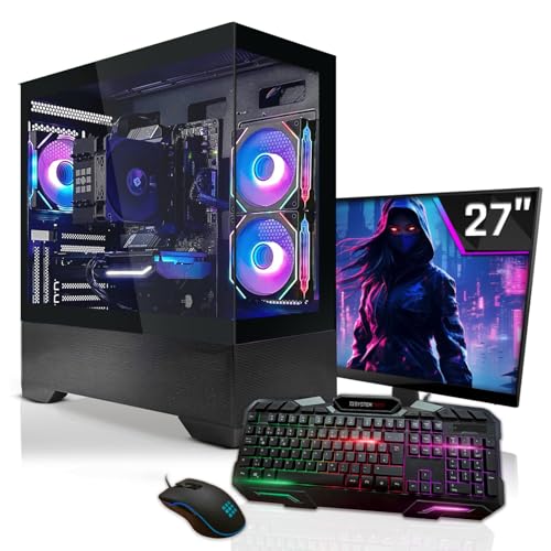 SYSTEMTREFF Gaming Komplett PC Set AMD Ryzen 7 5800X 8x4.7GHz | AMD Radeon RX 7700 XT 12GB DX12 | 1TB M.2 NVMe | 32GB DDR4 RAM | WLAN Desktop Paket Computer für Gamer, Gaming von SYSTEMTREFF