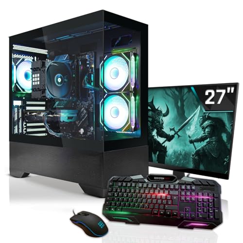 SYSTEMTREFF Gaming Komplett PC Set AMD Ryzen 9 7900X3D 12x5.6GHz | AMD Radeon RX 7800 XT 16GB DX12 | 2TB M.2 NVMe + 2TB HDD | 32GB DDR5 RAM | WLAN Desktop Paket Computer für Gamer, Gaming von SYSTEMTREFF