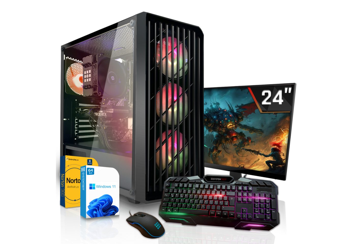 SYSTEMTREFF Gaming-PC-Komplettsystem (24, Intel Core i5 14400, GeForce RTX 4060 Ti, 16 GB RAM, 1000 GB SSD, Windows 11, WLAN)" von SYSTEMTREFF