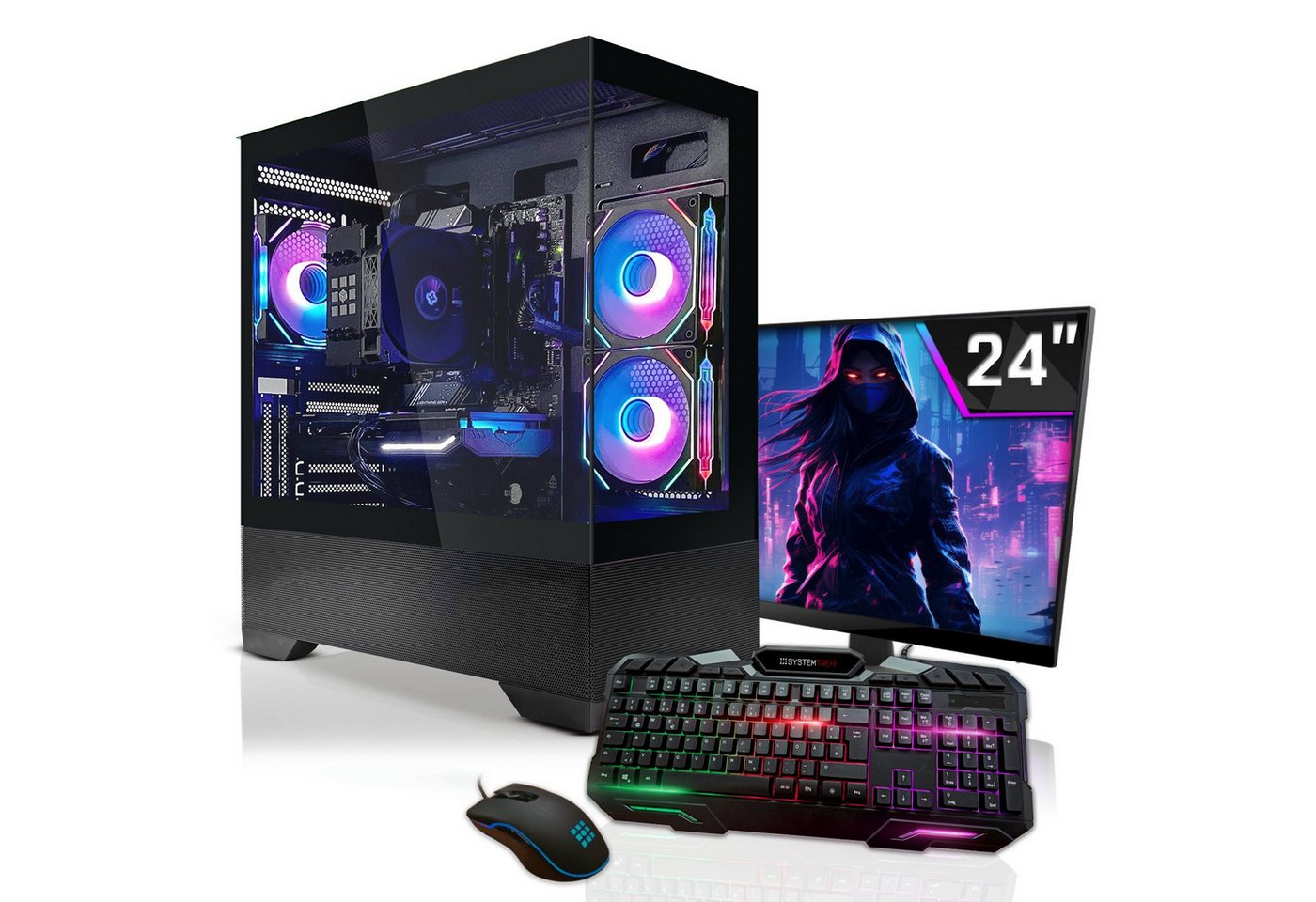 SYSTEMTREFF Gaming-PC-Komplettsystem (24, Intel Core i5 14400F, Radeon RX 7600, 16 GB RAM, 1000 GB SSD, Windows 11, WLAN)" von SYSTEMTREFF