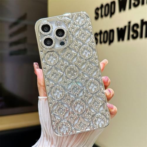 Klassische galvanisierte Telefonabdeckung mit Diamantblumenmuster für iPhone 15 14 13 12 Pro Max, stoßfeste Schutzhülle, Silber, für iPhone 12 Pro Max Klassische galvanisierte Telefonabdeckung mit Diamantblumenmuster für iPhone 15 14 13 12 Pro Max, stoßfeste Schutzhülle, Silber, für iPhone 12 Pro Max von SYZLLM