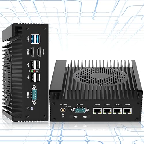 Firewall Mini PC i3 N305 mit Lüfter, DDR5 8GB RAM 128GB NVMe SSD, 4*Intel i226-V 2,5G LAN Computerhardware, Micro Router Appliance für pfSense/OPNsense/OpenWrt/Proxmox/AESNI von SZBOX