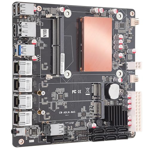 N100 NAS Motherboard, NAS Motherboard CPU Combo, Mini ITX Mainboard mit Intel N00, 4*Intel i226 2.5G LAN 6*SATA3.0 1*DDR5 2*M.2 NVMe 3.0x1, 17x17CM Mini ITX Board (Kein Kühler) von SZBOX