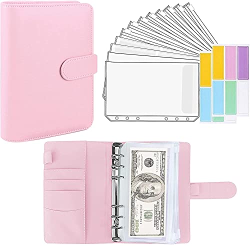 A6 Ordner, A6 Binder Budget Notizbuch, nachfüllbar Notebook Binder, 12 Stück transparente PVC-Umschläge Taschen, Geld Organizer für Bargeld mit Etiketten-Aufklebern von SZCLKJGS