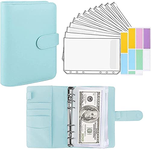 A6 Ordner, A6 Binder Budget Notizbuch, nachfüllbar Notebook Binder, 12 Stück transparente PVC-Umschläge Taschen, Geld Organizer für Bargeld mit Etiketten-Aufklebern von SZCLKJGS