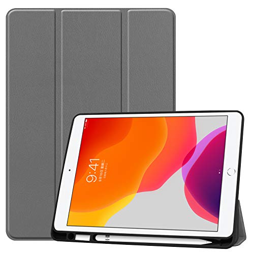 SZJCLTD Schutzhülle für iPad 25,7 cm (10,2 Zoll) 2019 (schlankes Design, dreifach faltbar, mit Mikrofaser-Innenfutter, mit automatischer Aufwach- / Schlafmodushalterung) Grau grau von SZJCLTD