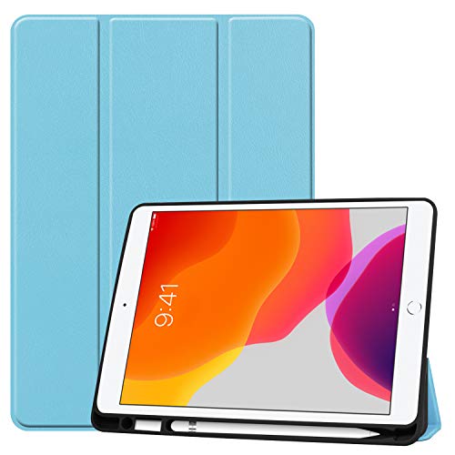 SZJCLTD Schutzhülle für iPad 25,7 cm (10,2 Zoll) 2019 (schlankes Design, dreifach faltbar, mit Mikrofaser-Innenfutter, mit automatischer Aufwach- / Schlafmodushalterung) blau himmelblau von SZJCLTD
