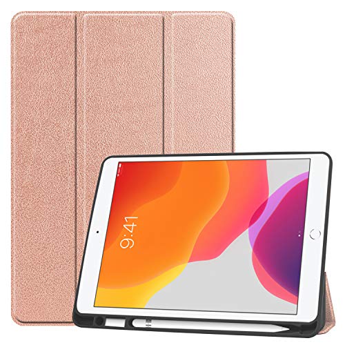 SZJCLTD Schutzhülle für iPad 25,7 cm (10,2 Zoll) 2019 (schlankes Design, dreifach faltbar, mit Mikrofaser-Innenfutter, mit automatischer Aufwach- / Schlafmodushalterung) roségold rose gold von SZJCLTD