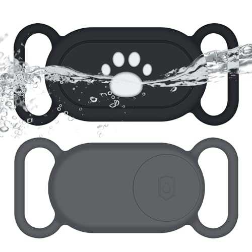 SZJCLTD für Samsung Galaxy SmartTag2 Hundehalsbandhalter, 2 Stück wasserdichte Anti-Verlust-Silikonhülle für Galaxy Smart Tag 2 für Haustier Hund Katze Halsbänder (Schwarz/Grau) von SZJCLTD