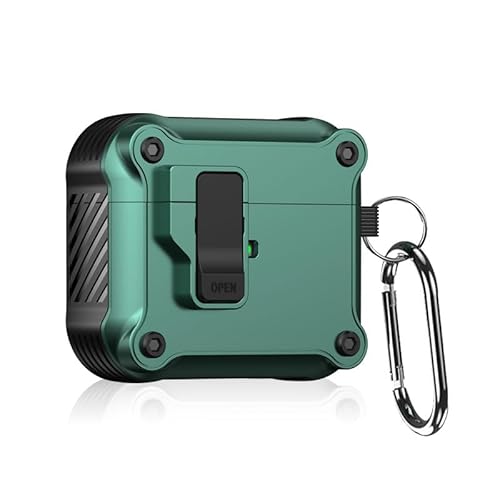 Armor Hülle für AirPods 3 Generation, Automatisches Magnetverschluss Robuste Stoßfeste Schutzhülle [mit Karabiner][Front-LED Sichtbar] Kopfhörer Taschen Case (Grün) von SZJLDS