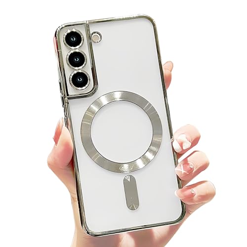 Hülle für Samsung Galaxy S22 Plus 6.6" Handyhülle [mit Kameraschutz], Kompatibel mit MagSafe Schutzhülle,Clear Nie Vergilbung TPU Dünne Weiches Silikon Transparent Stoßfest Case (Silber) von SZJLDS