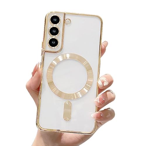 Hülle für Samsung Galaxy S22 Plus [mit Kameraschutz], Magnetisch mit MagSafe Clear Handyhülle,Nie Vergilbung Premium TPU Dünne Weiches Silikon Stoßfest Case (Gold) von SZJLDS