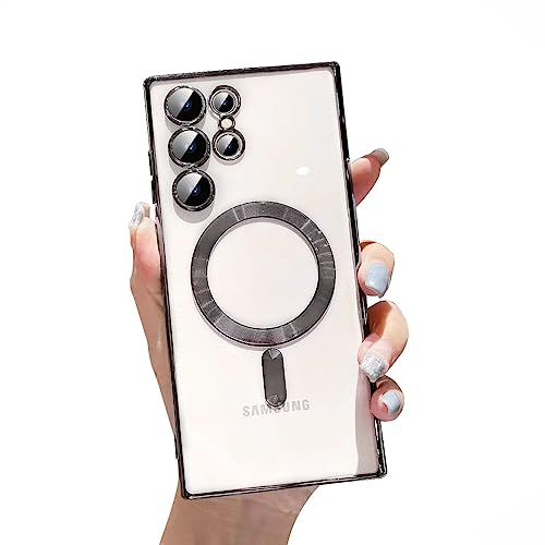 Hülle für Samsung Galaxy S22 Ultra 6.8" Handyhülle [mit Kameraschutz], Kompatibel mit MagSafe Schutzhülle,Clear Nie Vergilbung TPU Dünne Weiches Silikon Transparent Stoßfest Case(Schwarz) von SZJLDS