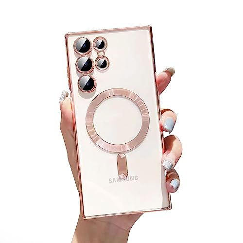 Hülle für Samsung Galaxy S22 Ultra 6.8" Handyhülle [mit Kameraschutz], Kompatibel mit MagSafe Schutzhülle,Clear Nie Vergilbung TPU Dünne Weiches Silikon Transparent Stoßfest Case Roségold von SZJLDS