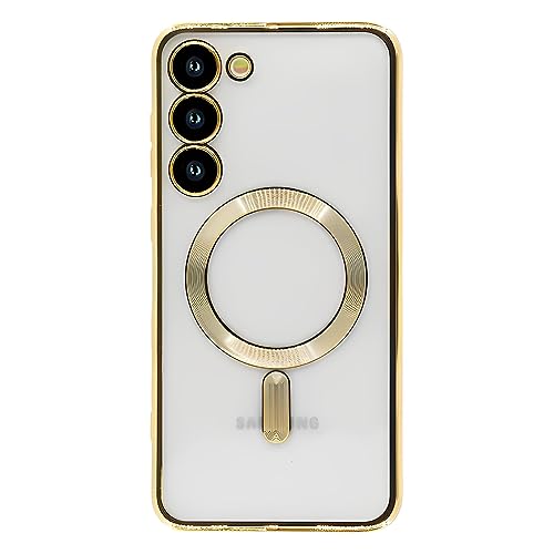 Hülle für Samsung Galaxy S23 Plus 6.6" Handyhülle [mit Kameraschutz], Magnetische Kompatibel mit MagSafe Schutzhülle,Clear Nie Vergilbung TPU Dünne Weiches Silikon Transparent Stoßfest Case (Gold) von SZJLDS