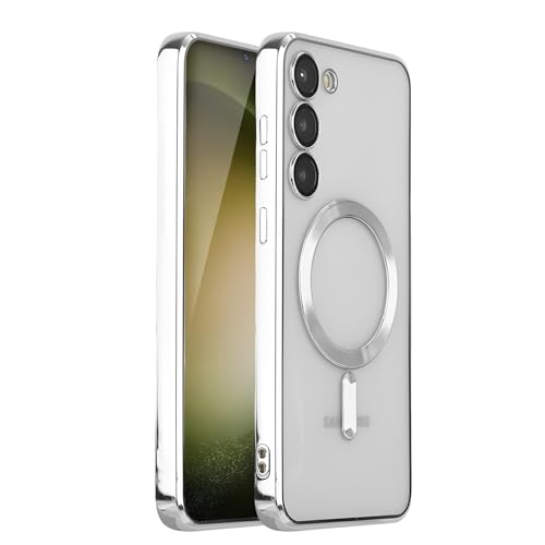Hülle für Samsung Galaxy S23 Plus [mit Kameraschutz] Magnetisch mit MagSafe Clear Handyhülle,Nie Vergilbung Premium TPU Dünne Weiches Silikon Stoßfest Case (Silber) von SZJLDS