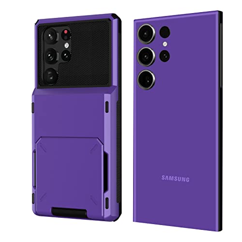 Hülle für Samsung Galaxy S23 Ultra 6.8" 5G Armour Handyhülle mit Kartenfach, Militärnorm Rundumschutz Schutzhülle Kratzfeste Anti-fingerabdruck Case (Lila) von SZJLDS