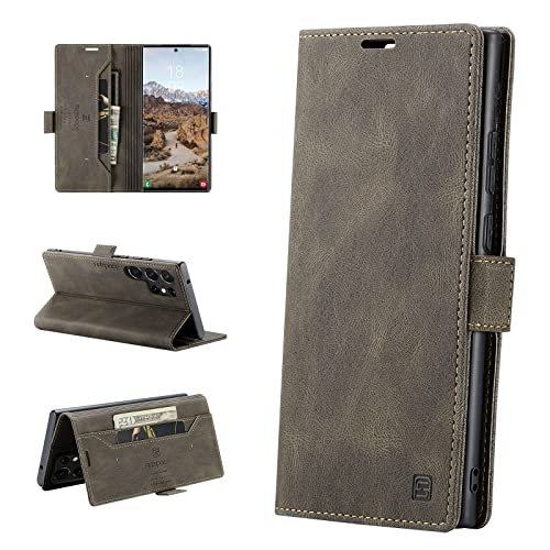 Hülle für Samsung Galaxy S23 Ultra 6.8" 5G Handyhülle mit Brieftasche Kartenfach Ständer[RFID Schutz],Premium PU Leder Klapphülle Magnet Schutzhülle Ganzkörperschutz Stoßfeste Case (Braun) von SZJLDS