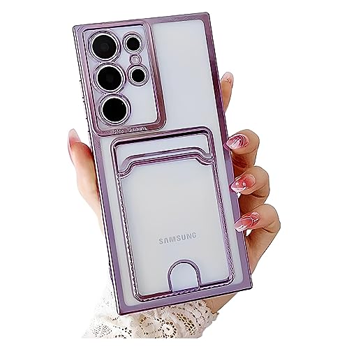 Hülle für Samsung Galaxy S23 Ultra 6.8" Clear Handyhülle mit Kartenfach,Nie Vergilbung Premium TPU Dünne Weiches Silikon Stoßfest Kratzfeste Schutzhülle Case (Lila) von SZJLDS