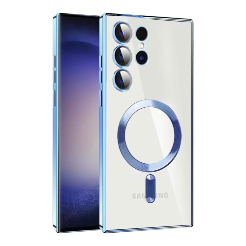 Hülle für Samsung Galaxy S23 Ultra 6.8" Handyhülle [mit Kameraschutz], Kompatibel mit MagSafe Schutzhülle,Clear Nie Vergilbung TPU Dünne Weiches Silikon Transparent Stoßfest Case (Blau) von SZJLDS