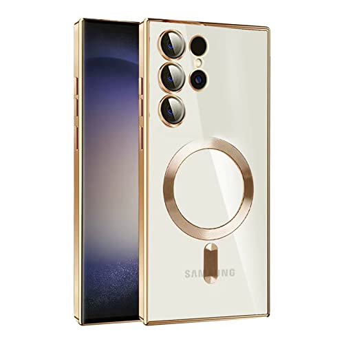 Hülle für Samsung Galaxy S23 Ultra 6.8" Handyhülle [mit Kameraschutz], Kompatibel mit MagSafe Schutzhülle,Clear Nie Vergilbung TPU Dünne Weiches Silikon Transparent Stoßfest Case (Gold) von SZJLDS