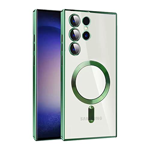 Hülle für Samsung Galaxy S23 Ultra 6.8" Handyhülle [mit Kameraschutz], Kompatibel mit MagSafe Schutzhülle,Clear Nie Vergilbung TPU Dünne Weiches Silikon Transparent Stoßfest Case (Grün) von SZJLDS