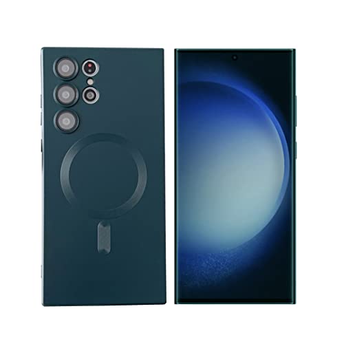 Hülle für Samsung Galaxy S23 Ultra 6.8" [mit Kamera Lense Schutz],mit MagSafe Handyhülle,Glitzer Dünne Weiches Stoßfest Schutzhülle,Matte Slim Dünn TPU Silikon Case(Dunkel Grün) von SZJLDS