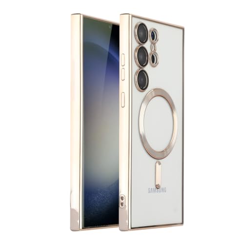 Hülle für Samsung Galaxy S23 Ultra 6.8" [mit Kameraschutz], Magnetisch mit MagSafe Clear Handyhülle,Nie Vergilbung Premium TPU Dünne Weiches Silikon Stoßfest Case (Gold) von SZJLDS