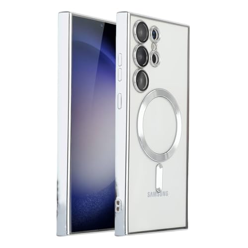 Hülle für Samsung Galaxy S23 Ultra 6.8" [mit Kameraschutz], Magnetisch mit MagSafe Clear Handyhülle,Nie Vergilbung Premium TPU Dünne Weiches Silikon Stoßfest Case (Silber) von SZJLDS